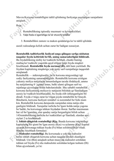 korxona rentabilligini tahlil qilishning faoliyatga asoslangan xarajatlarni aniqlash — DOCX