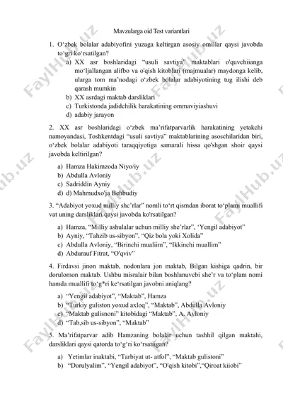 mavzularga oid test variantlari — DOCX
