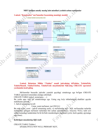 mbt fanidan amaliy mashg’ulot misollari — DOCX