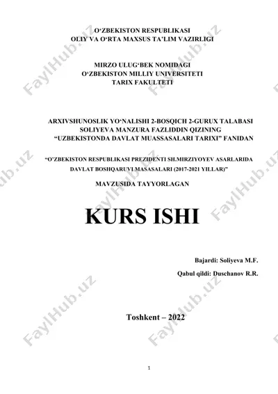 “o‘zbekiston­da davlat muassasalari tarixi” (kurs ishi) — DOCX