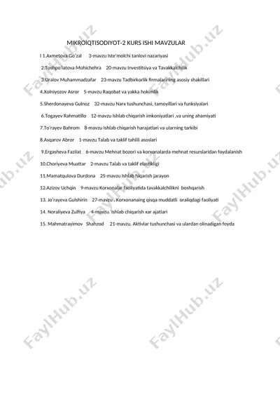 mikroiqtisodiyot-2 kurs ishi mavzular — DOCX