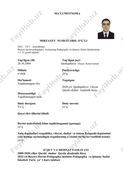 personal ma'lumotnoma (mirzayev nusrat odil o’g’li) — DOCX