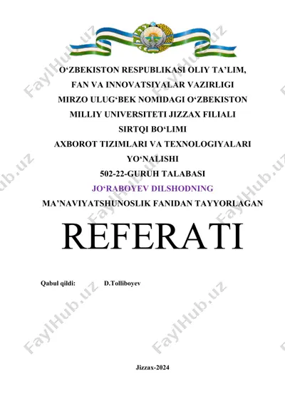 ma’naviyatshunoslik fanidan referat — DOCX