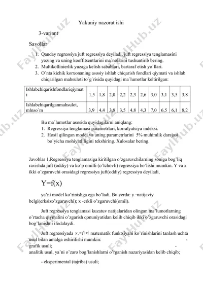 yakuniy nazorat ishi - juft regressiya nazariyasi va amaliy qo‘llanilishi — DOCX