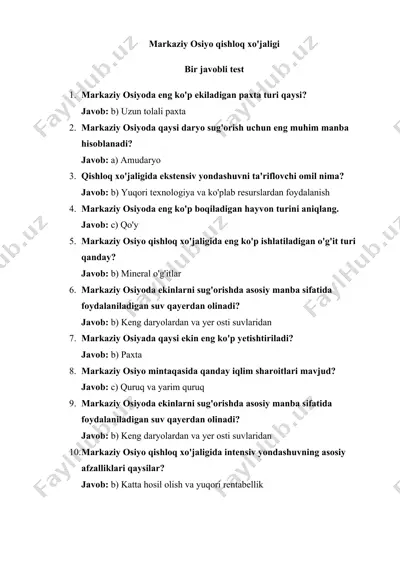 markaziy osiyo qishloq xo'jaligi taqdimoti — DOCX