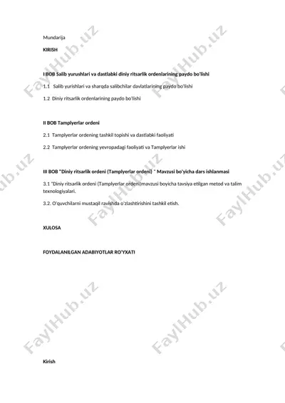 salib yurushlari va dastlabki diniy ritsarlik ordenlarining paydo bo‘lishi (kurs ishi) — DOCX