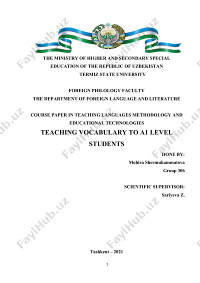 teaching vocabulary to a1 level students — DOCX