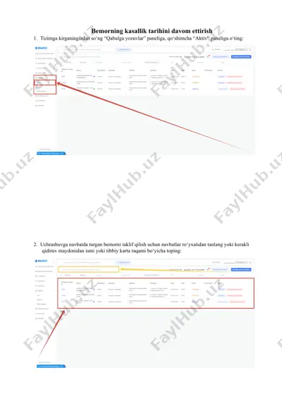 bemor kasallik tarixini davom ettirish tizimi — DOCX