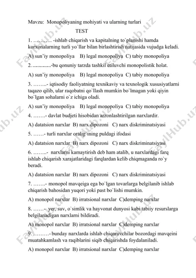 monopoliyaning mohiyati va ularning turlari — DOCX