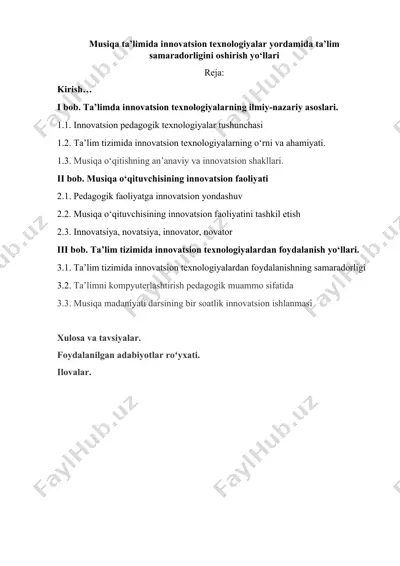 musiqa ta’limida innovatsion texnologiyalar yordamida ta’lim samaradorligini oshirish yo‘llari — DOCX