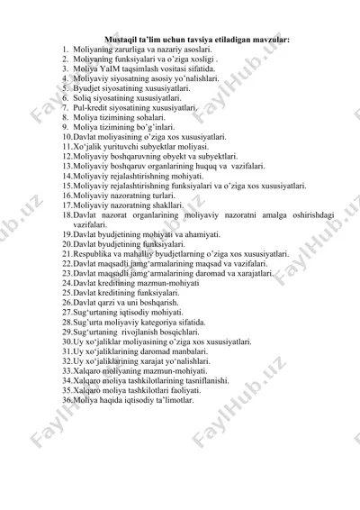 moliyaviy nazariya va boshqaruv asoslari — DOCX