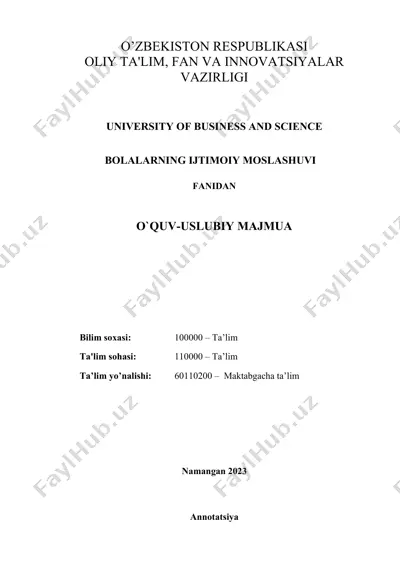 bolalarning ijtimoiy moslashuvi fanidan o‘quv-uslubiy majmua — DOCX