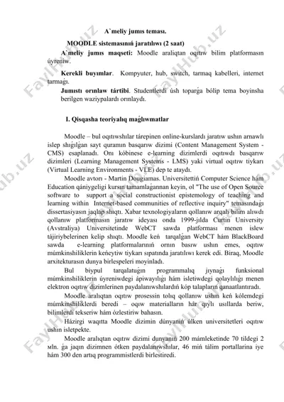 moodle aralıqtan oqıtıw bilim platforması — DOCX