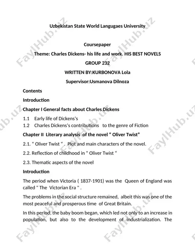 charles dickens - his life and work. his best novels (course paper) — DOCX