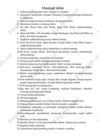 axborot texnologiyalari asoslari va zamonaviy multimedia vositalari — DOCX
