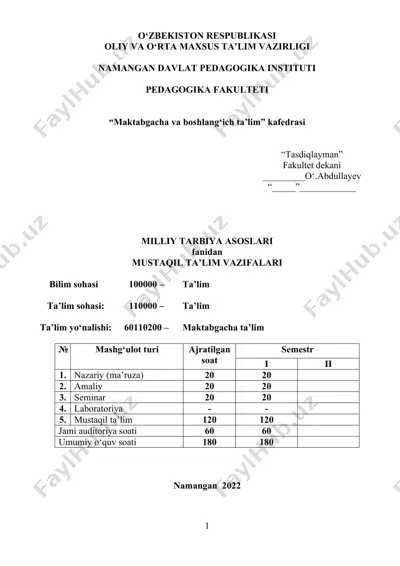 mustaqil ta’lim vazifalari (milliy tarbiya asoslari fani) — DOCX