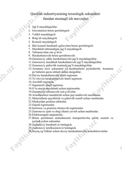 qurilish industriyasining texnologik uskunalari — DOCX