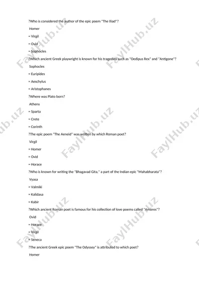tarixiy adabiyot va falsafa savollari taqdimoti — DOCX