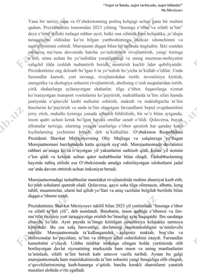 prezident shavkat mirziyoyevning “insonga eʼtibor va sifatli taʼlim” yili uchun murojaatnomasi taqdimoti — DOCX