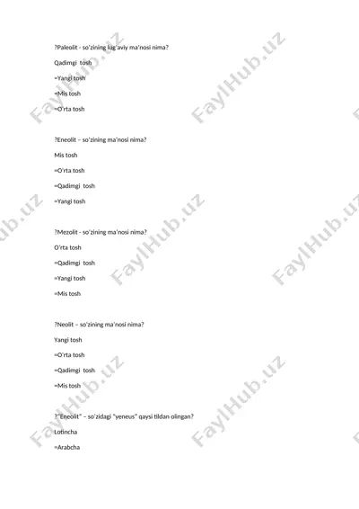 paleolit va tosh davri tarixi bo‘yicha ta’limiy material — DOCX