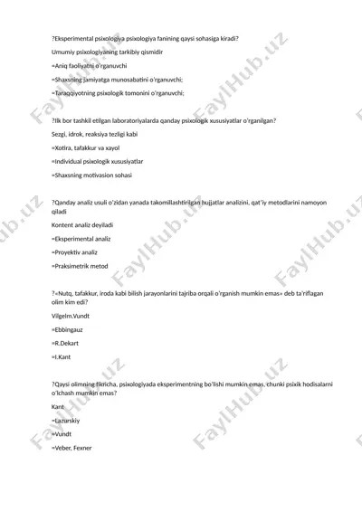eksperimental psixologiya haqida taqdimot — DOCX