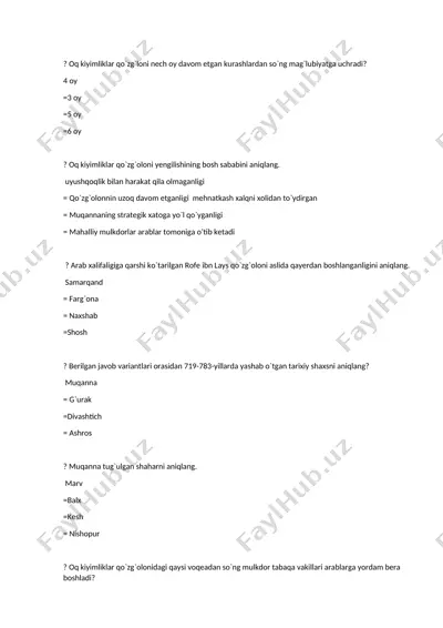 tarixiy test savollari toʻplami — DOCX