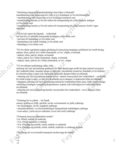 transport va logistika bo‘yicha savollar va tushuntirishlar — DOCX