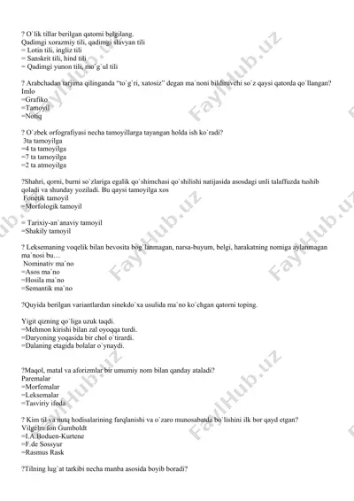 tilshunoslik savollari va testlari to‘plami — DOCX