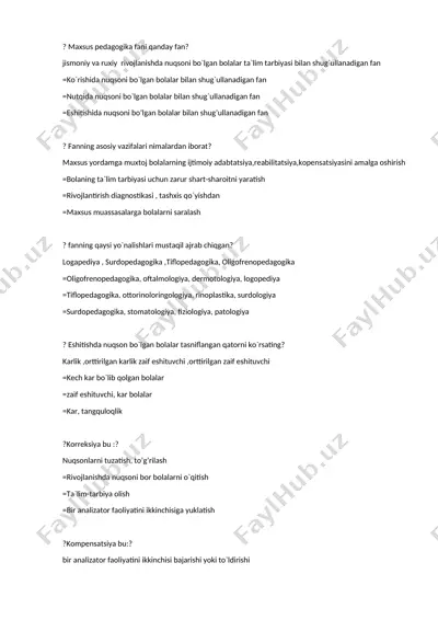 maxsus pedagogika fani haqida ma'lumotlar — DOCX