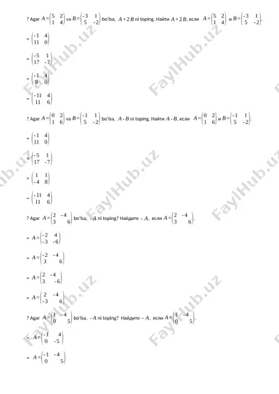 matritsalar amallari bo‘yicha taqdimot — DOCX