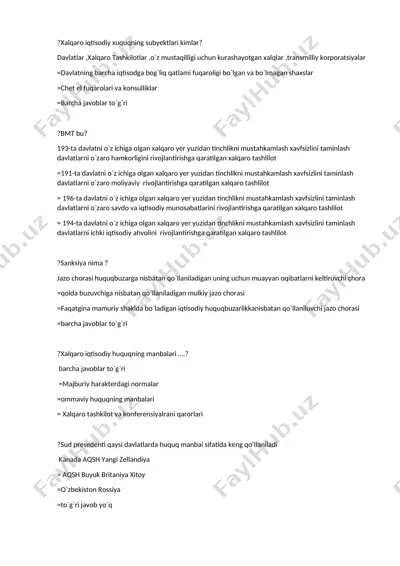 xalqaro iqtisodiy huquqga oid savol-javob to‘plami — DOCX