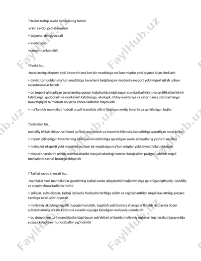 davlat tashqi savdo siyosatining turlari — DOCX