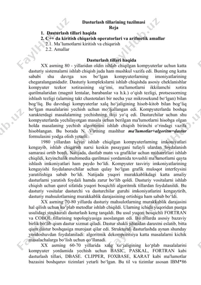 dasturlash tillarining tuzilmasi va c++ da kiritish chiqarish operatorlari — DOCX
