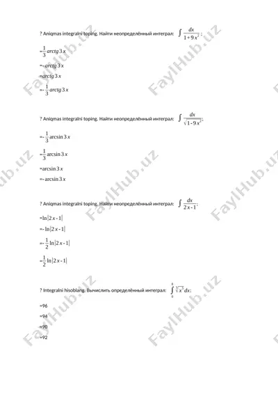 aniqmas integral va integral hisoblash masalalari to‘plami — DOCX