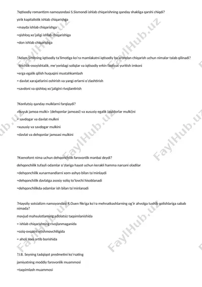 iqtisodiy nazariyalar va muammolar bo‘yicha test savollari to‘plami — DOCX