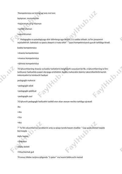 pedagogika va psixologiyaga doir ta’lim metodlari va kompetensiyalar haqida ma’lumotlar — DOCX