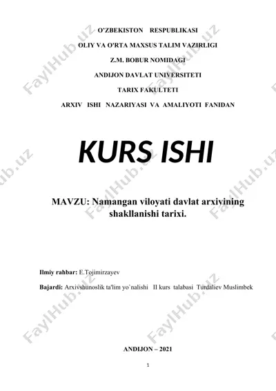 namangan viloyati davlat arxivining shakllanishi tarixi — DOCX