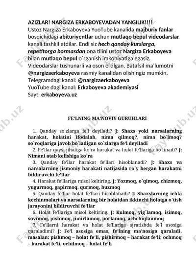 ona tili bo‘yicha bepul videodarslar — DOCX