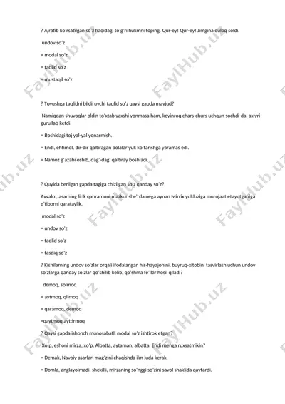 undov va modal so‘zlar mavzusidagi test va izohlar — DOCX