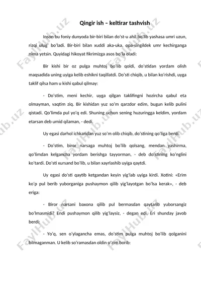 qingir ish – keltirar tashvish — DOC