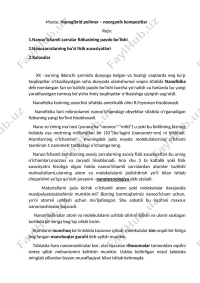 nanogibrid polimer – noorganik kompozitlar — DOCX