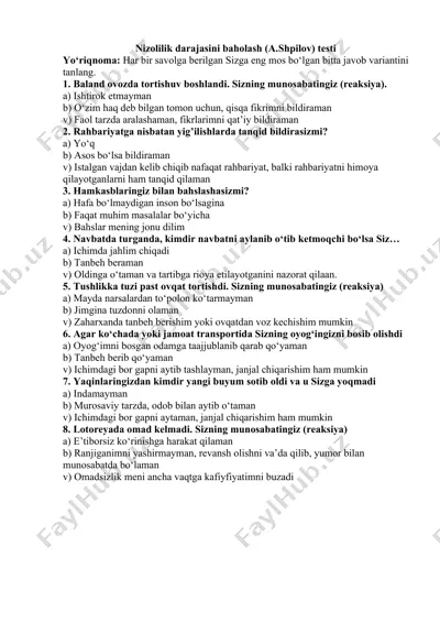 nizolilik darajasini baholash testi (a.shpilov) — DOCX