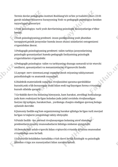 yosh va pedagogik psixologiya fanidan glassariy — DOCX