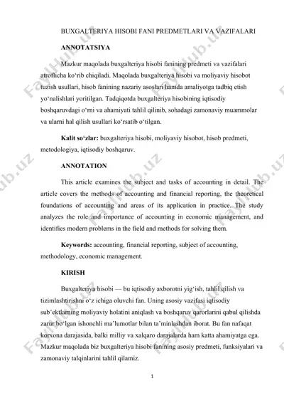 buxgalteriya hisobi fani predmeti va vazifalari — DOCX
