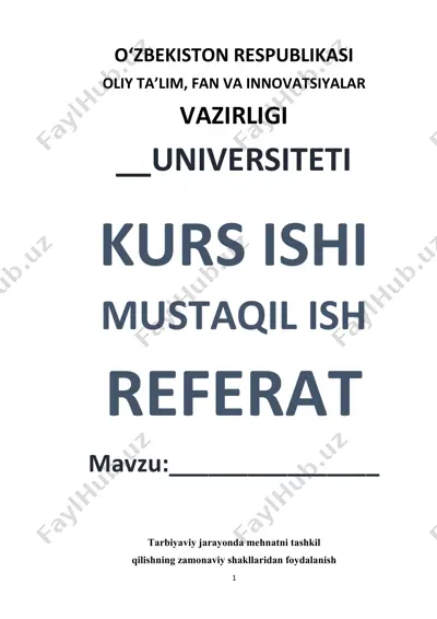 maktabgacha yoshdagi bolalarning mehnat faoliyatini rivojlantirish shart-sharoitlari (kurs ishi) — DOCX