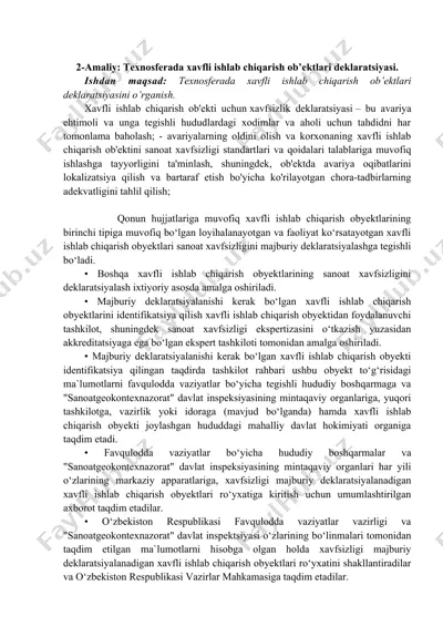 texnosferada xavfli ishlab chiqarish ob’ektlari deklaratsiyasi — DOCX