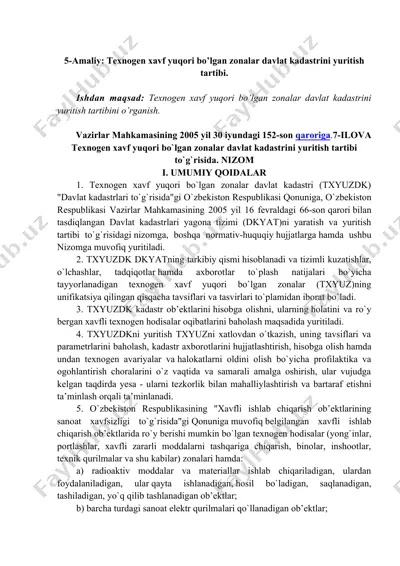 texnogen xavf yuqori bo‘lgan zonalar davlat kadastri (txyuzdk) — DOCX