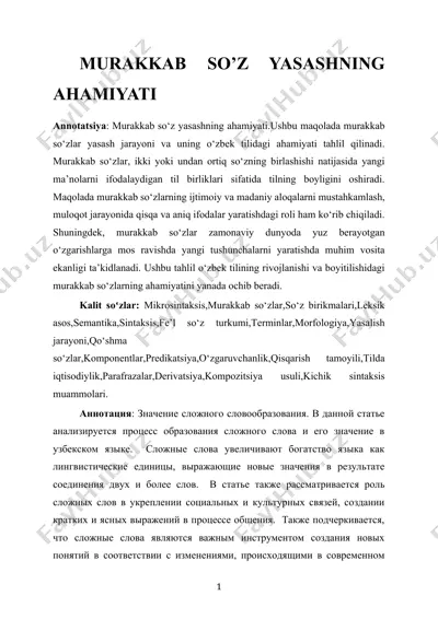 murakkab so‘z yasashning ahamiyati — DOCX