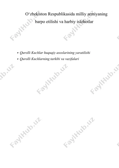 o‘zbekiston respublikasida milliy armiyaning barpo etilishi va harbiy islohotlar — DOCX