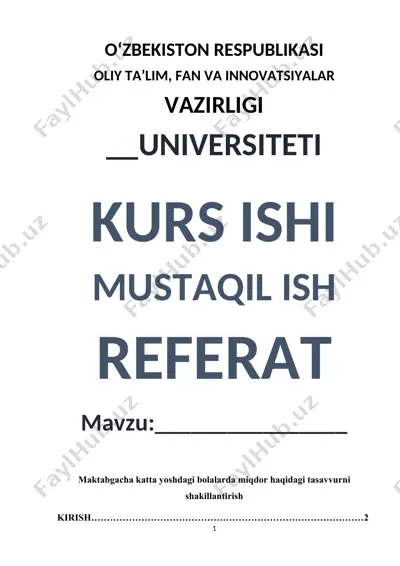 maktabgacha katta yoshdagi bolalarda miqdor haqidagi tasavvurni shakillantirish — DOCX